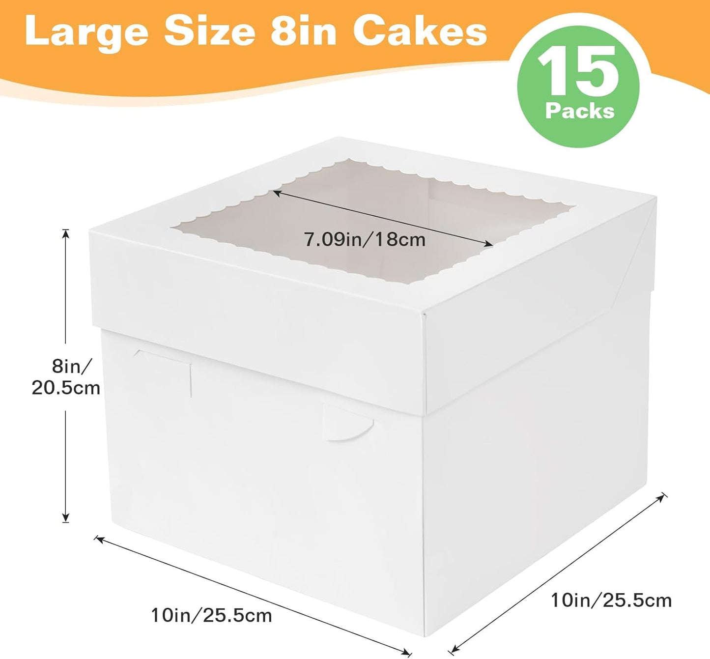15Pcs 12x12x8 Inch Tall Cake Boxes with Clear Window & Cake Boards - Sturdy White Bakery Boxes with Scalloped Edge for Layer, Wedding, Birthday Cakes - Secure Transport for Professional & Home Bakers