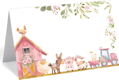 24 Pcs Farm Animals Place Cards, Barn Animals Themed Buffet Food Labels and Tent Name Cards for Baby Shower and Birthday Party Table Setting Decorations Supplies (Red)