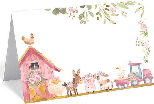 24 Pcs Farm Animals Place Cards, Barn Animals Themed Buffet Food Labels and Tent Name Cards for Baby Shower and Birthday Party Table Setting Decorations Supplies (Red)