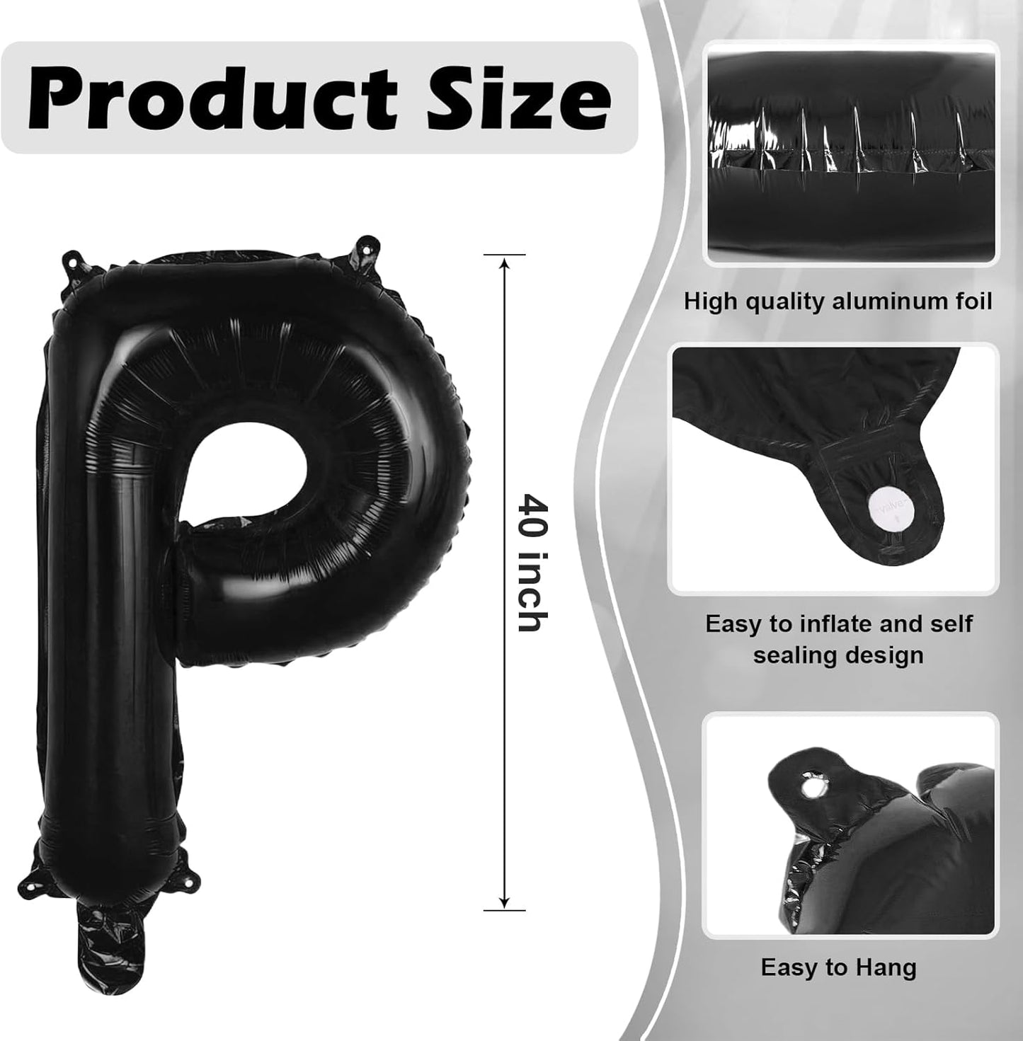 Black Letter A Balloons, 40 Inch Large Foil Letter Balloons, Custom Phrase Balloon for Birthday Party Wedding Anniversary Decoration (Black A)
