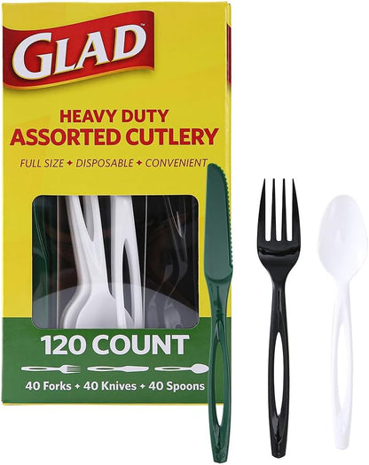 Glad Clear Disposable Cutlery Set with Heavy Duty Plastic Forks, Knives, and Spoons, Reusable Dishwasher Safe Plastic Utensils for Parties and Everyday Use, 240 Count