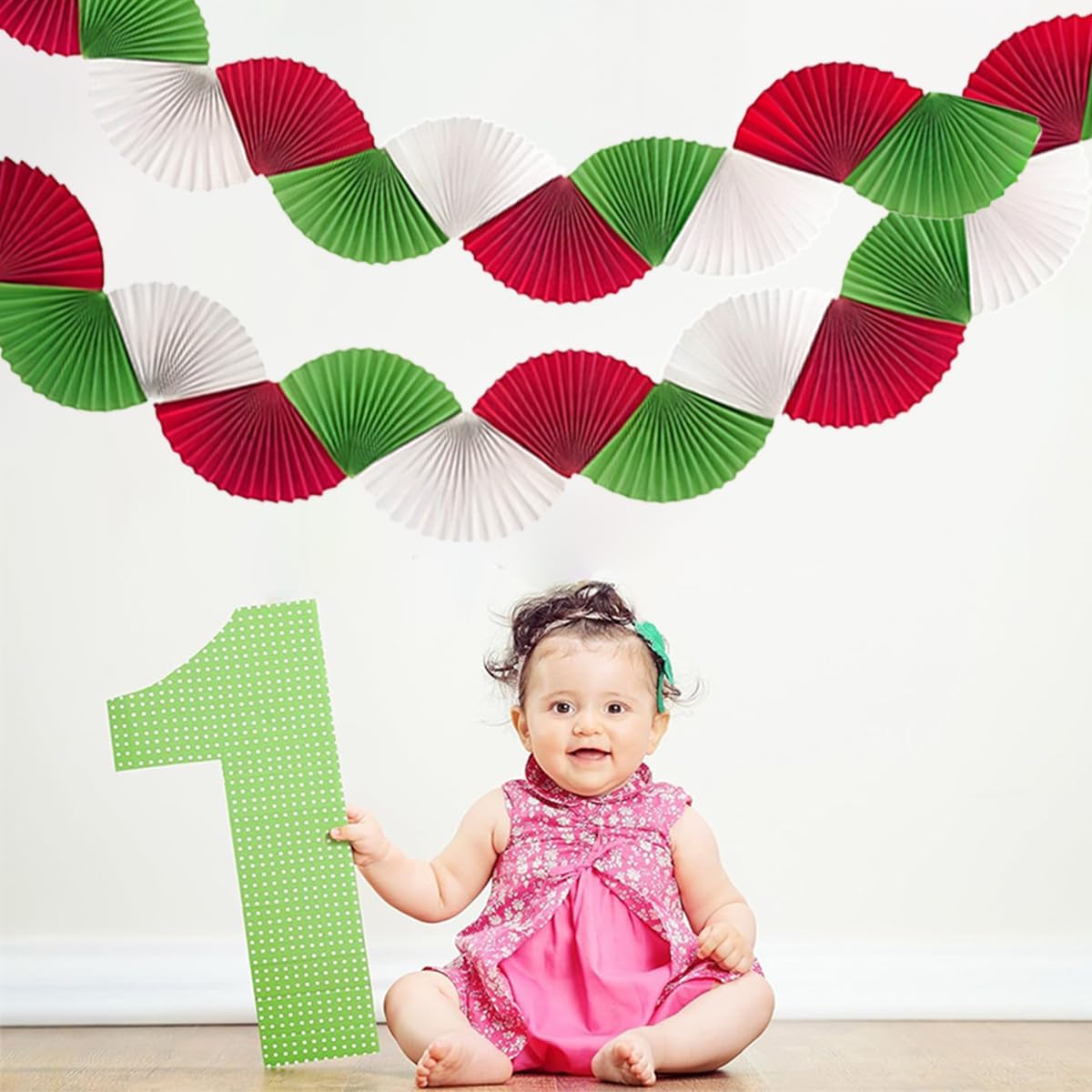 Paper Fan Garland - Paper Fan Garland Party Decorations - Perfect for Birthday Parties, Holiday Decorations, Family Gatherings, Weddings and More (Red)