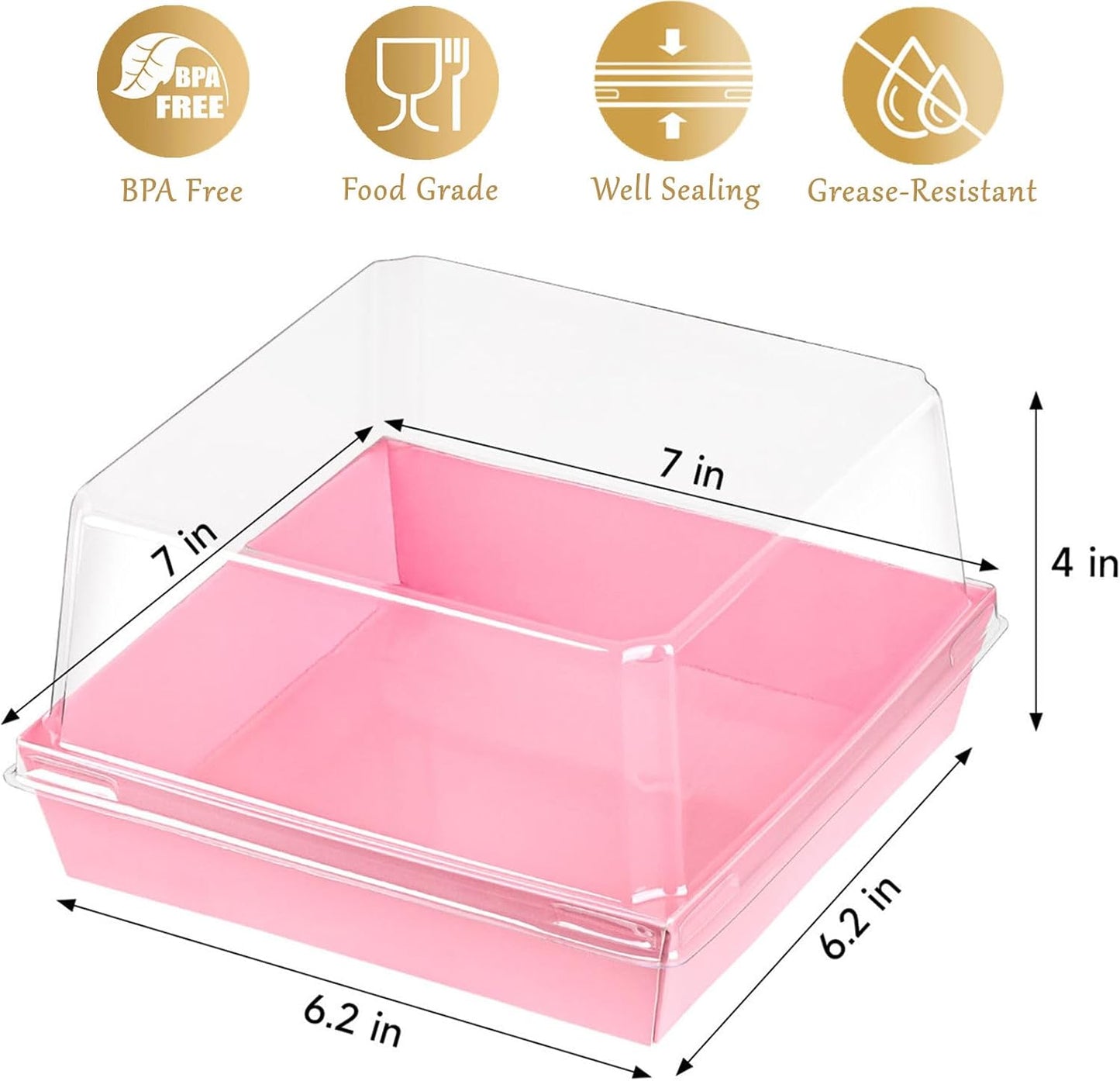 Ocmoiy 7x7x4 Inches White Paper Cake Boxes with Clear Lids for 6 Inch Cakes, 20 Pack Square Disposable Cake Bakery Take Out Containers, To Go Dessert Boxes