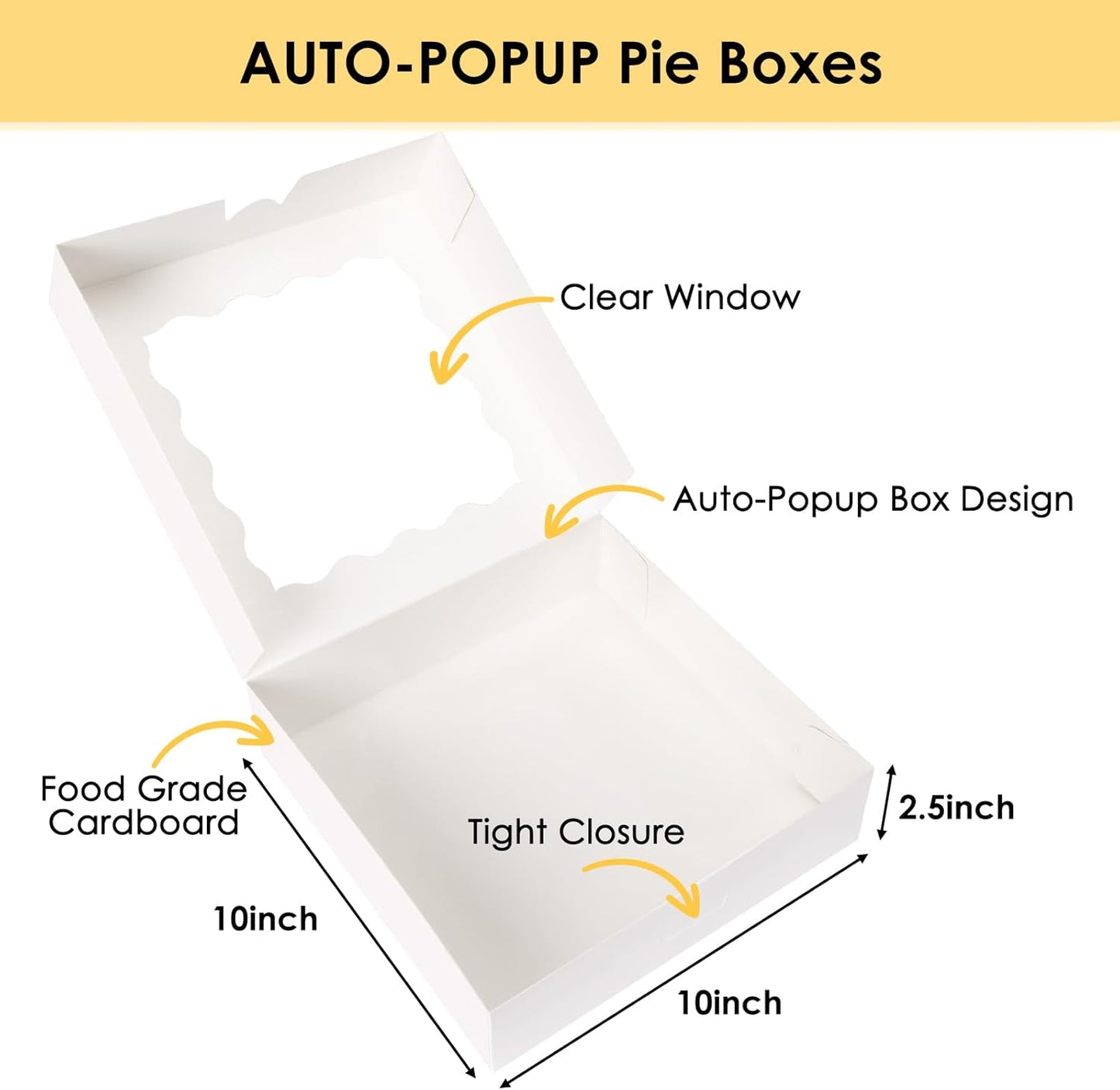 Moretoes 35pcs Bakery Boxes, 10x10x2.5 Inches Auto-Popup Cookie Boxes with Window for Pie, Cookie Cake, Treats, Pastries, Chocolate Covered Strawberries