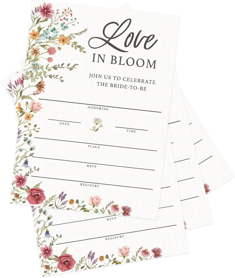 Printed Party Bridal Shower Game Set – 4 Fun Games and Activities for 30 Guests, Includes Bingo, He Said She Said, Bride & Groom Trivia, and Wedding Phrase Guessing Game, Love In Bloom Wildflower Design