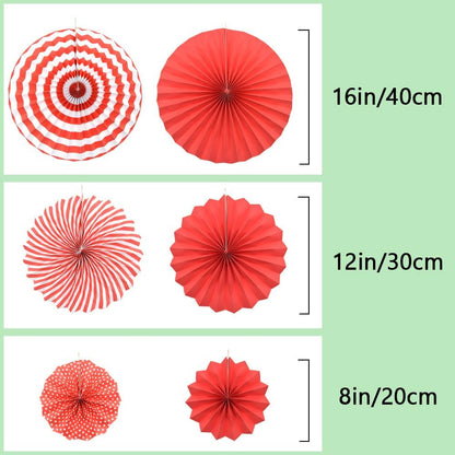 Hocansen 6PCS Paper Fan Garland Paper Fans Party Decorations 8/12/16in Hanging Papers Fans Set Round Papers Fans Pattern Garland for Birthday, Wedding (ZS/Pink)