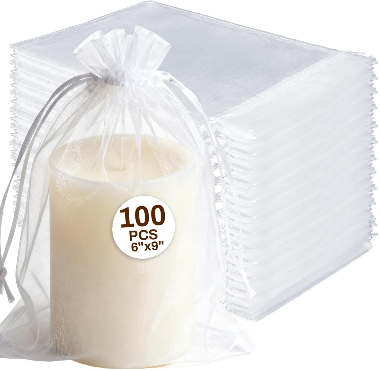 Sukh 100pcs Organza Bags 5''x7'' - White Sheer Mesh Drawstring Bags for Jewelry, Soap, Fruits, Candy, Small Gift Bags for Weddings, Valentine's Day, Mother's Day, Halloween, Thanksgiving, Christmas