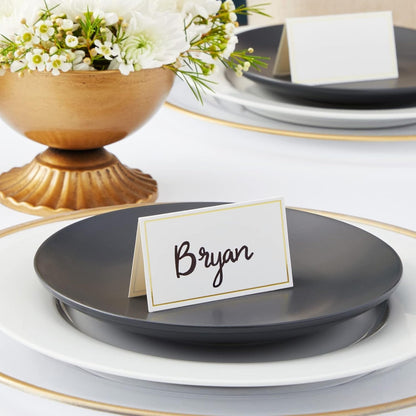 Best Paper Greetings Place Cards for Table Setting - 3.5 x 2 In Folded, Pack of 100, White & Gold - Wedding Name Cards for Reception Seating Chart & Banquet Use