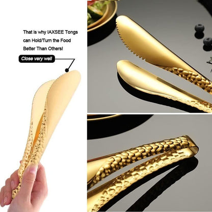 2 Pack 8 Inch Gold Salad Tongs Serving Tongs 8 Inch Stainless Steel Cooking Utensils Non-slip & Easy Grip Metal Tongs Small Tongs for Serving Appetizers Buffet Dessert Table