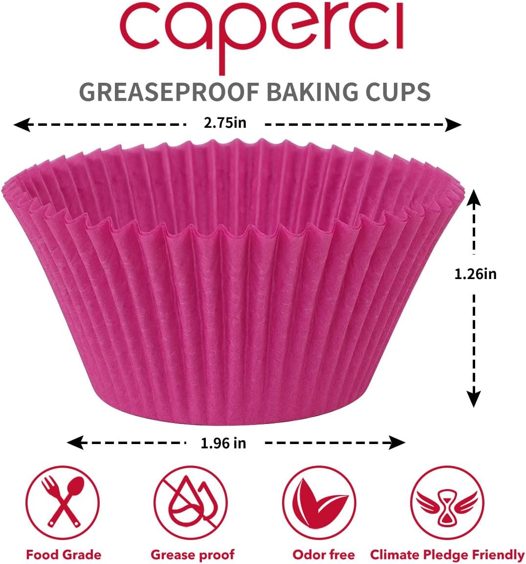 Caperci Standard White Cupcake Liners 500 Count, No Smell, Food Grade & Grease-Proof Baking Cups Paper