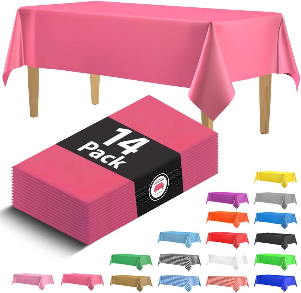 14 Pack Black 54 x 108 in. Rectangle Disposable Plastic Tablecloths - Smooth Decorative Covers for Parties, Weddings