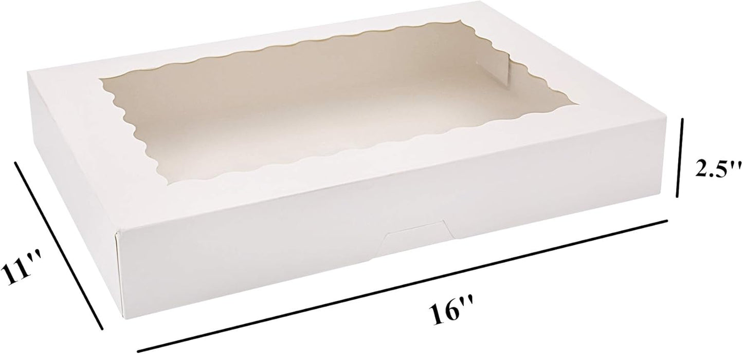 Tcoivs 20-Pack 16" x 11" x 2.5" Bakery Boxes with Window Hold 12 Donuts, Auto-Popup Large Cookie Boxes, Treat Boxes for Pastries (White)