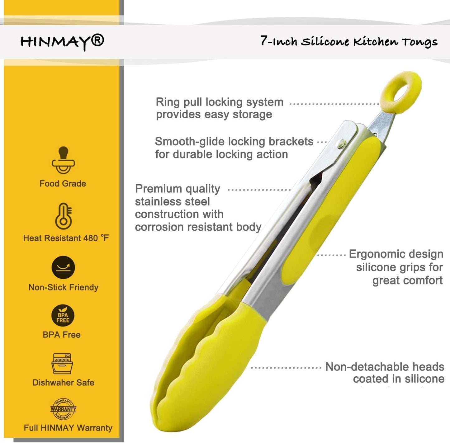 HINMAY Small Silicone Tongs 7-Inch Mini Serving Tongs, Set of 3 (Black Gray White)