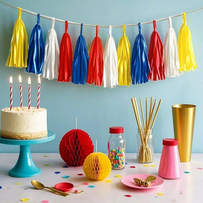 Tassel Garland Tissue Paper Tassel Banner,Tassels Party Decorations for Wedding,Birthday,Bridal/Baby Shower,Pack of 15 (Burgundy/Black/Silver)