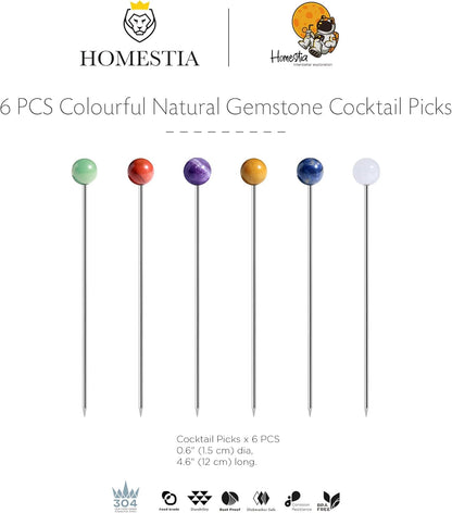 Homestia Stainless Steel Cocktail Picks, 4.7 Inch Reusable Martini Olive Picks, Metal Garnish Skewers for Drinks, Appetizers, Bloody Mary - Set of 6 Metal Cocktail Picks for Party Bar