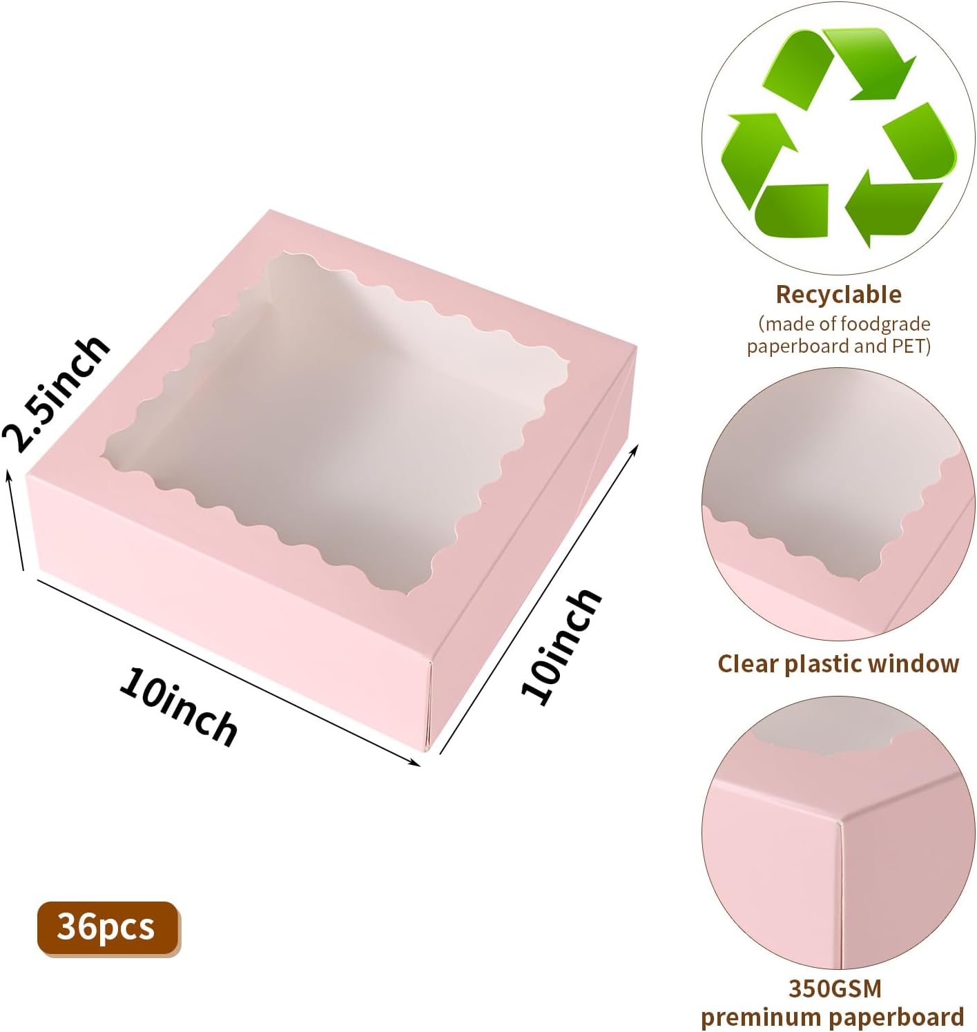 24 pcs12x12x3 Inch Bakery Boxes with Window, White 12 inch Cake Pastry large Pie Cookie Box for Dessert,strawberry,Chocolates Boxes