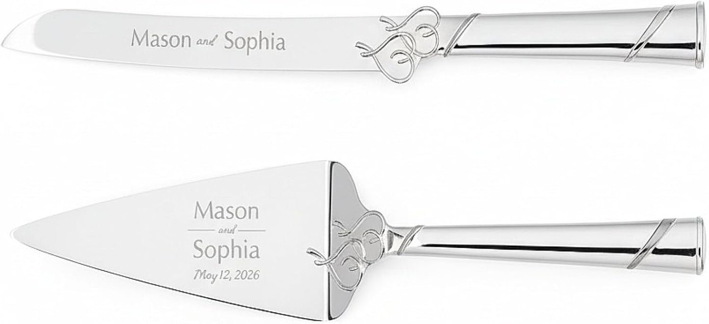 Lenox True Love Silver Personalized Wedding Cake Cutting Set, Engraved Wedding Cake Knife and Server, Wedding Cake Cutter