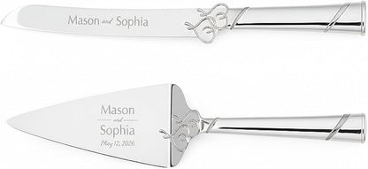 Lenox True Love Silver Personalized Wedding Cake Cutting Set, Engraved Wedding Cake Knife and Server, Wedding Cake Cutter
