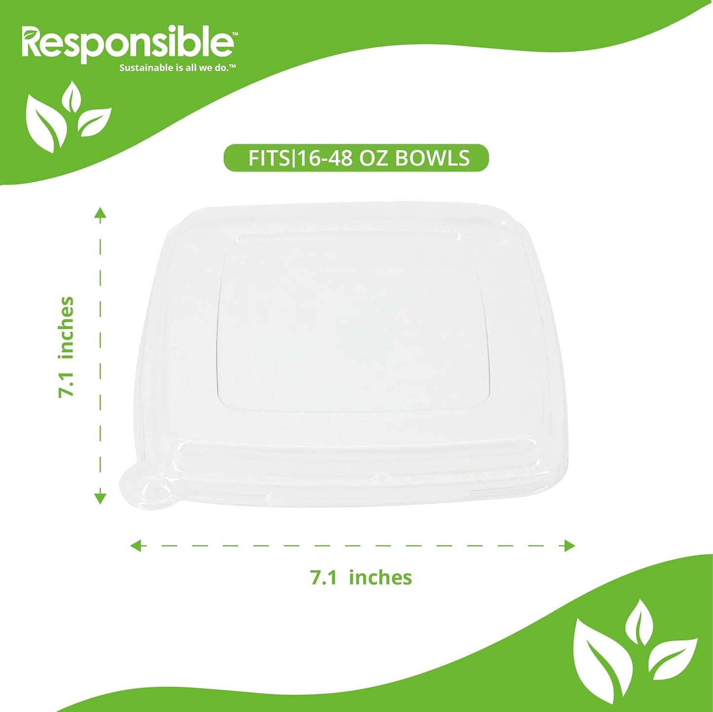 Responsible Products 100% Compostable Square Serving Bowls, 48 oz Disposable Paper Bowls, Microwave Safe, Freezer Safe, Soup Safe, No Plastic, Eco-Friendly, Tree-Free, No PFAS. White (50 Count)