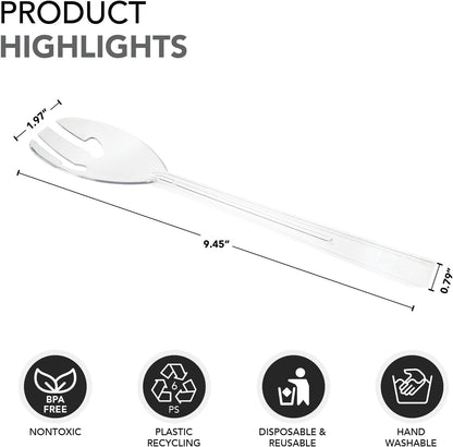 Party Essentials Plastic Party Buffet Serving Utensils Kit, Spoons/Forks/Tongs, 20-Piece, Clear