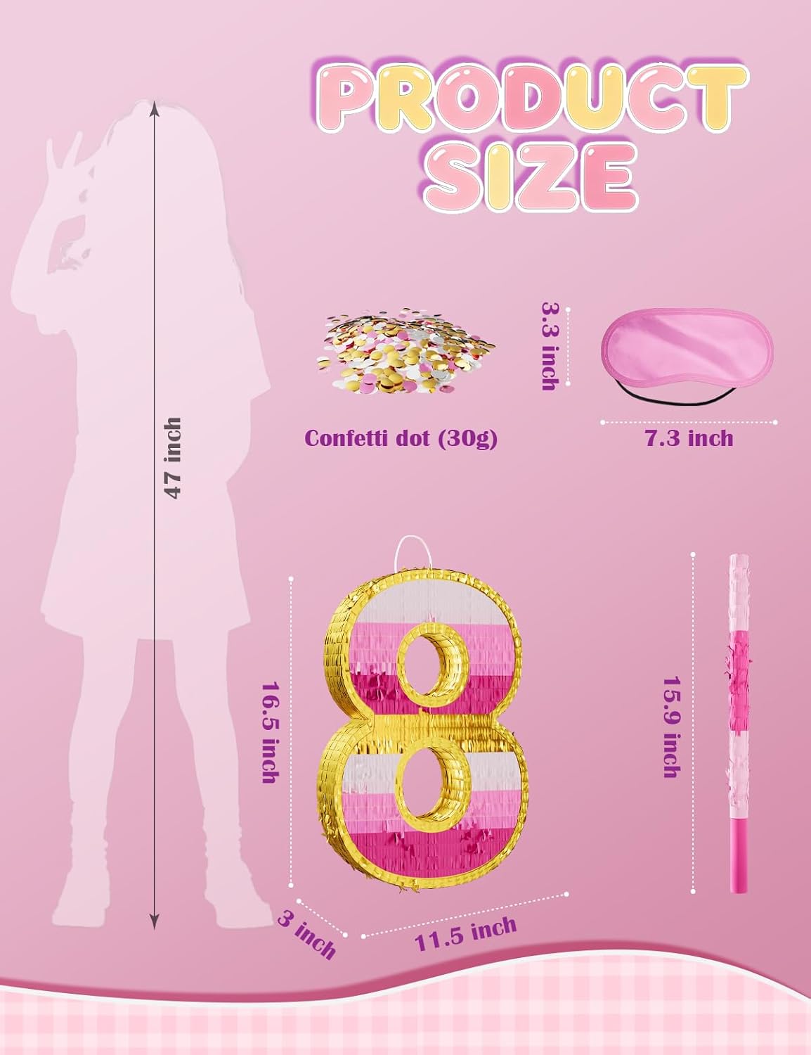 Number 5 Piñata with Stick, Blindfold & Confetti-Pink Piñata for Birthday Parties, Complete Party Game Set for Kids Girls-Gradient Pink Birthday Decor with Fillable Design(Small, 16.5 x 11.5 x 3 In)