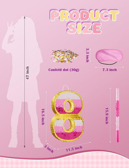 Number 5 Piñata with Stick, Blindfold & Confetti-Pink Piñata for Birthday Parties, Complete Party Game Set for Kids Girls-Gradient Pink Birthday Decor with Fillable Design(Small, 16.5 x 11.5 x 3 In)