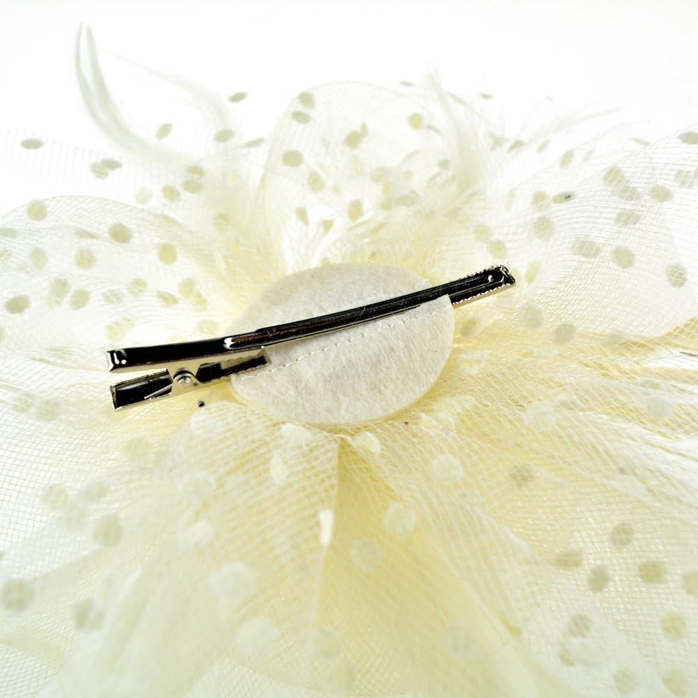 DRESHOW Fascinators Hat Flower Mesh Ribbons Feathers on a Headband and a Clip Tea Party Headwear for Girls and Women - Colors B