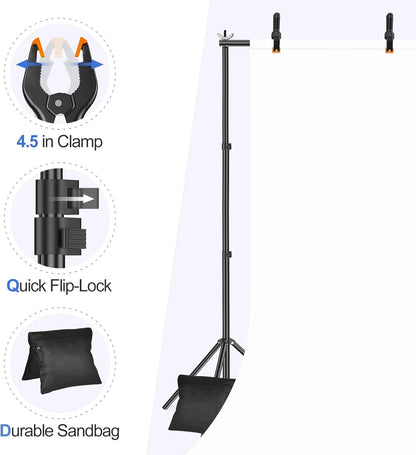 EMART Backdrop Stand 10x7ft(WxH) Photo Studio Adjustable Background Stand Support kit with 2 Crossbars, 8 Clamps, 2 Sandbags and Carry Bag for Parties, Events Decoration, Wedding, Photography -White