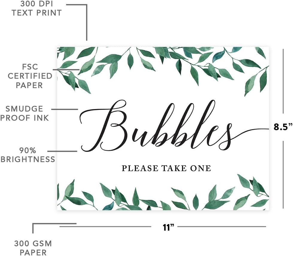 Andaz Press Wedding Party Signs, Natural Greenery Green Leaves, 8.5x11-inch, Bridal Shower Scavenger Hunt, 1-Pack - Colors D