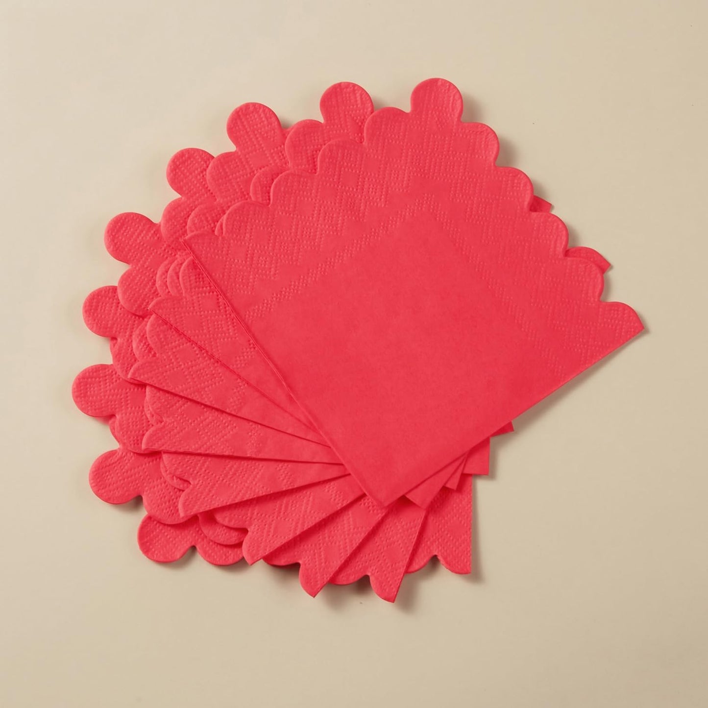 100 Pack Cocktail Napkin 2-Ply Scalloped Edged Dessert Napkins Folded 5 x 5 Inches Disposable Napkins for Dinner Wedding Birthday Party Bridal Anniversary Reception Event (Pink)