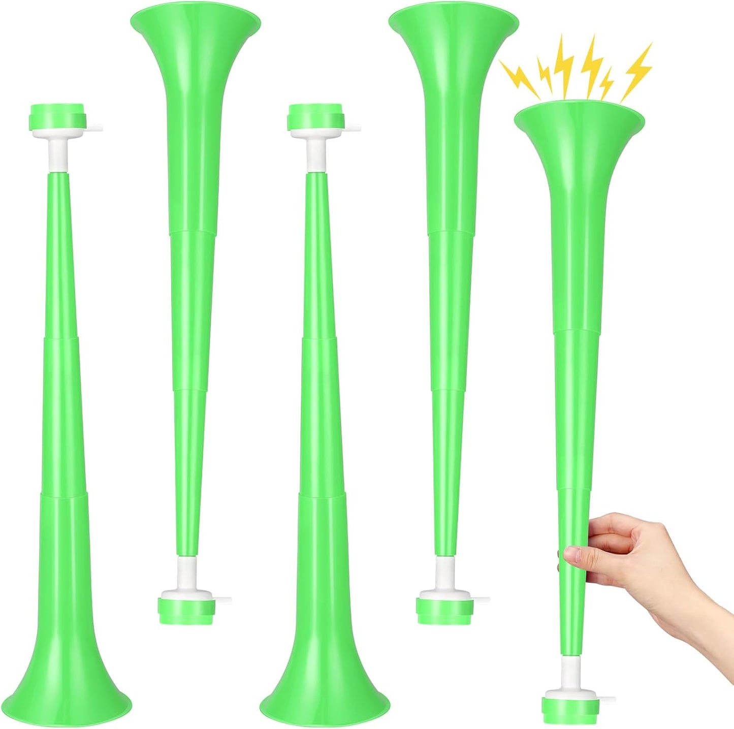 4 Pcs Collapsible Stadium Horn for Adult, 21 Inch Vuvuzela Plastic Trumpet, for Sporting Events Football Carnival Party, White