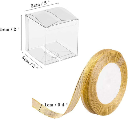 JOERSH 2x2x2 Inches Clear Boxes for Favors with Gift Ribbons, 60 PCS Mini Transparent Cube Wedding Baby Shower Birthday Party Favor Boxes, Small Gifts Display Individual Macaron Box