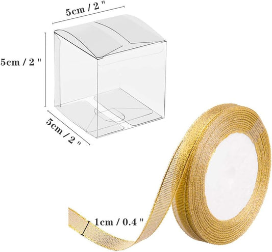 JOERSH 2x2x2 Inches Clear Boxes for Favors with Gift Ribbons, 60 PCS Mini Transparent Cube Wedding Baby Shower Birthday Party Favor Boxes, Small Gifts Display Individual Macaron Box