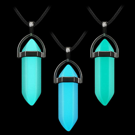 Hicarer 3 Pieces Halloween Luminous Fluorescent Crystal Necklaces Glow in the Dark Crystal Pendant Necklaces Hexagonal Gemstone Chain Necklaces