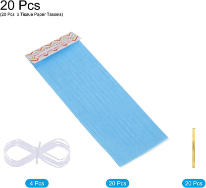 MECCANIXITY 20Pcs Light Blue Tassel Garland Banner with Rope Tissue Paper Tassels Party DIY Kits for Anniversary Wedding Birthday Party