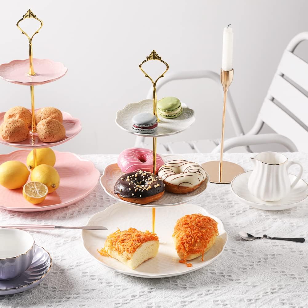 Sweejar 3 Tier Ceramic Cake Stand Wedding, Dessert Cupcake Stand for Tea Party Serving Platter (White)