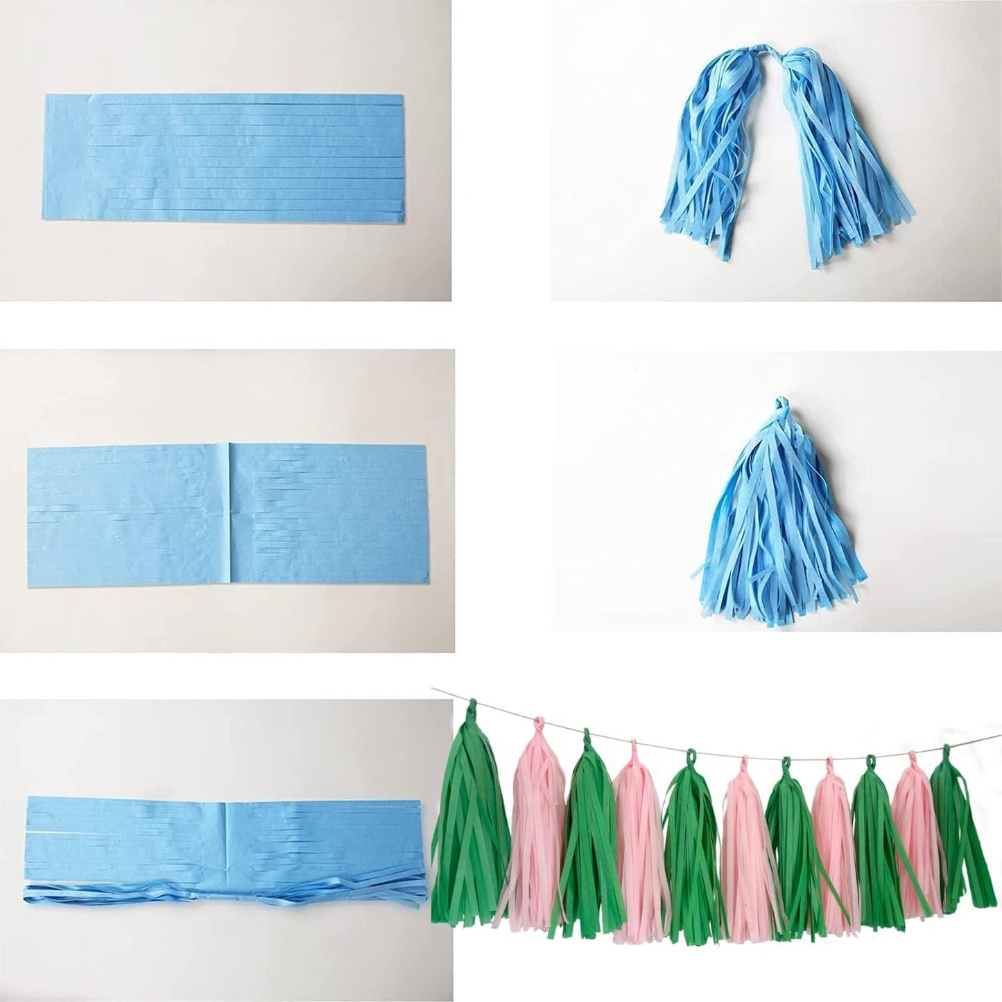 Green and Pink Tassel Garland Banner Tissue Paper Tassels for Party Decorations, Pack of 20