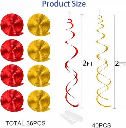 Easy Hang Spiral Ceiling Decorations - 12 Pack with Hooks, 74cm PVC Swirls for Instant Birthday, Wedding & Party Decor, Tool-Free Setup