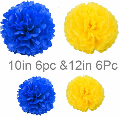 Purple & Gold Tissue Paper Pom-Poms - Hanging Paper Pompoms Flower Ball Wedding, Birthday Party Decoration (6pcs 12in & 10in)