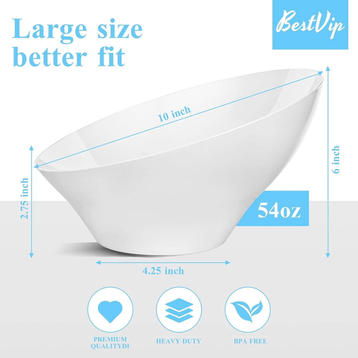 BESTVIP 54oz Clear Plastic Serving Bowls for Party - 12 Pack Angled Disposable Serving Bowls, Party for Chips, Snacks, Fruit, Salad - Bowls for Parties, Daily Use, Catering, Christmas