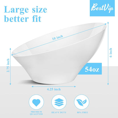 BESTVIP 54oz Clear Plastic Serving Bowls for Party - 12 Pack Angled Disposable Serving Bowls, Party for Chips, Snacks, Fruit, Salad - Bowls for Parties, Daily Use, Catering, Christmas