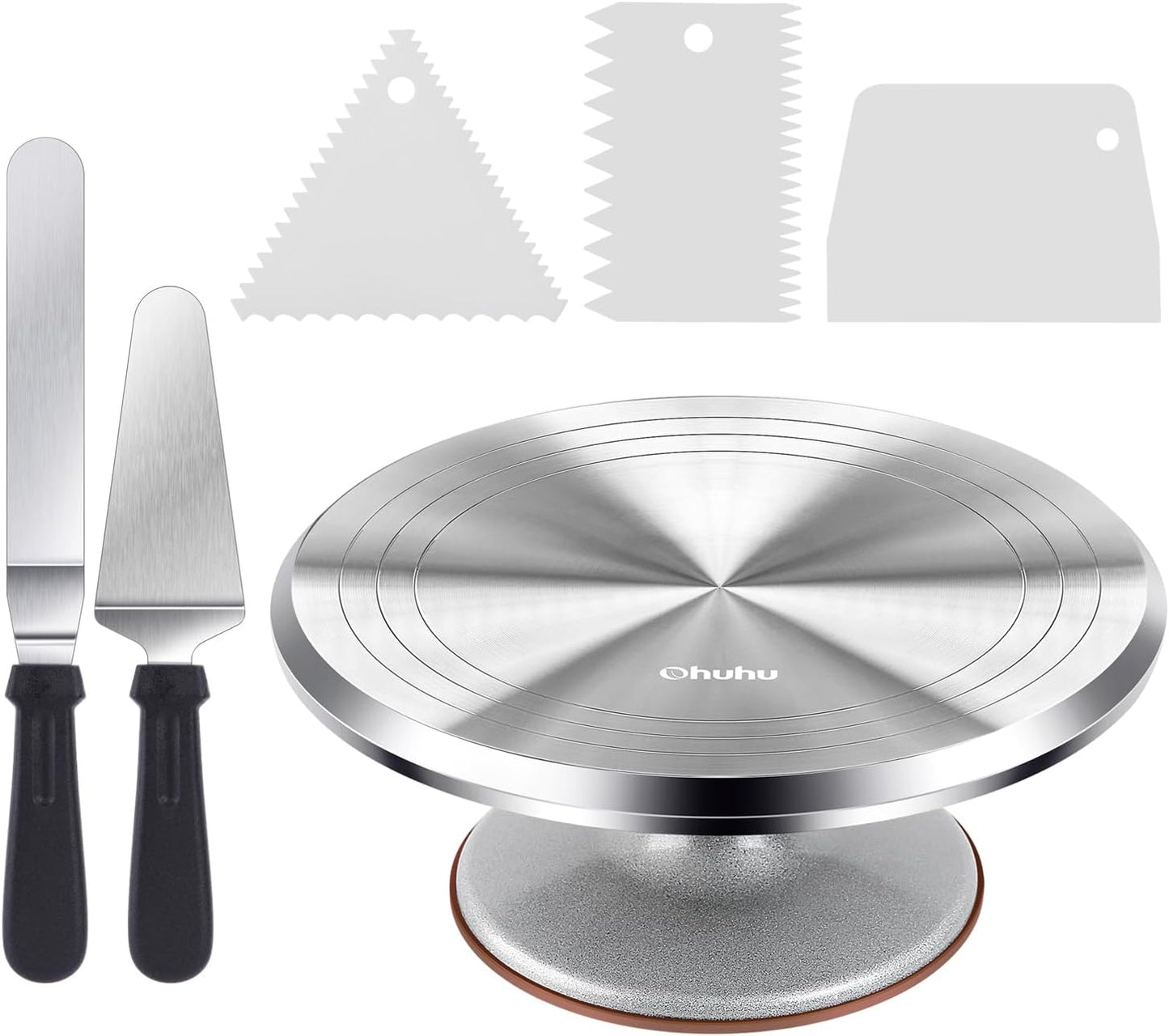 Cake Turntable, Ohuhu Aluminium 12'' Cake Decorating Kit Supplies Rotating Stand Revolving Spinner with 2 Icing Spatula 3 Comb Smoother
