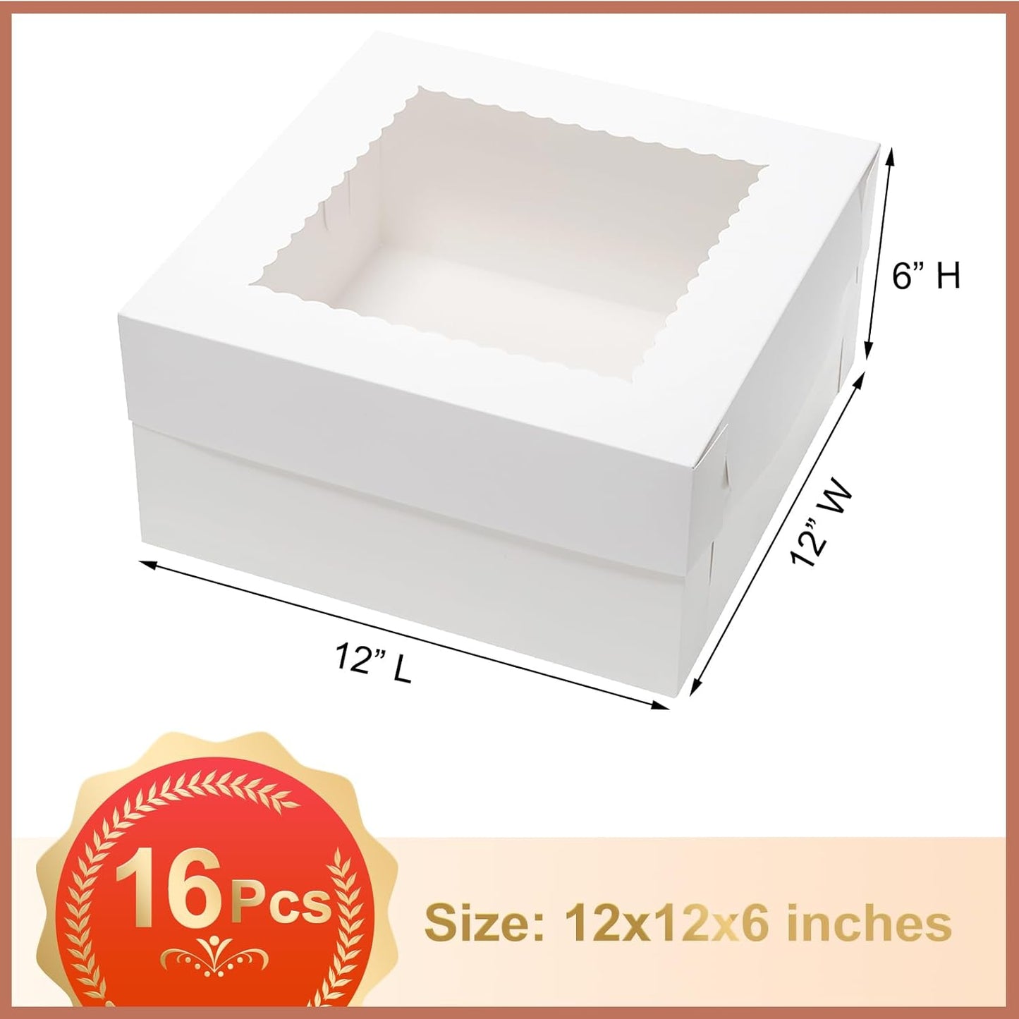 Mcfleet 16pcs Tall Cake Boxes 12x12x12 Bakery Boxes for Tier Cakes with Window 12 Inch White Large Cardboard Bakery Take Out Carrier Containers with Lids for Wedding, Birthday, Party