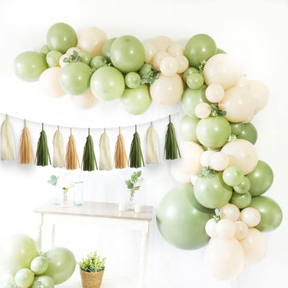 15-Pack Olive Green Brown Tan Cream Tassel Garland Paper Banner Fringe Streamers DIY Kit Woodland Safari Gender Neutral Baby Shower Birthday Nursery Classroom Wall Table Hanging Party Decor