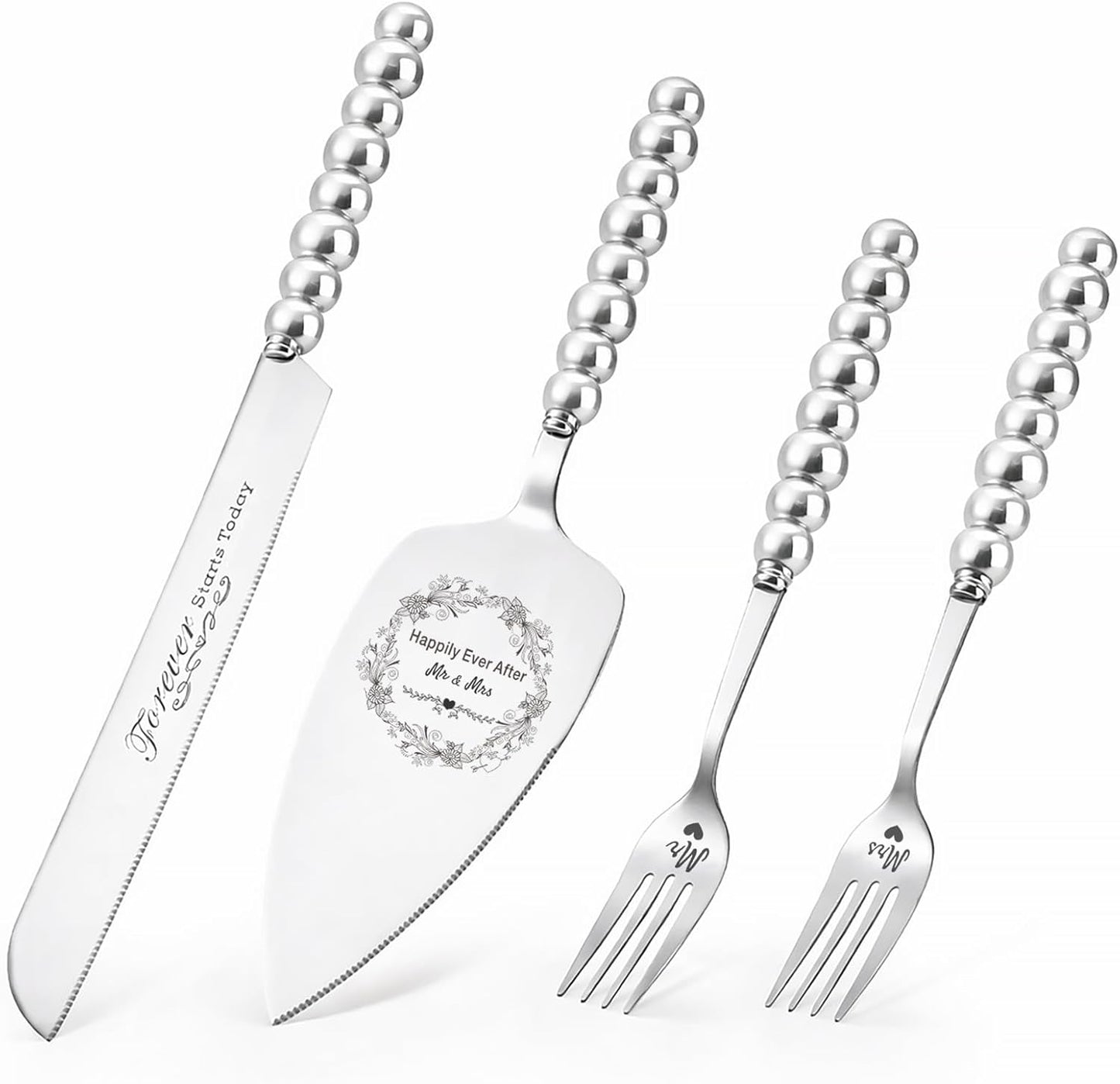 Wedding Cake Knife and Server Set, Gold Ceramic Pearl Handle Cake Cutting Set for Weddings, Engagements, Anniversaries, and Engagement Gifts for Couples