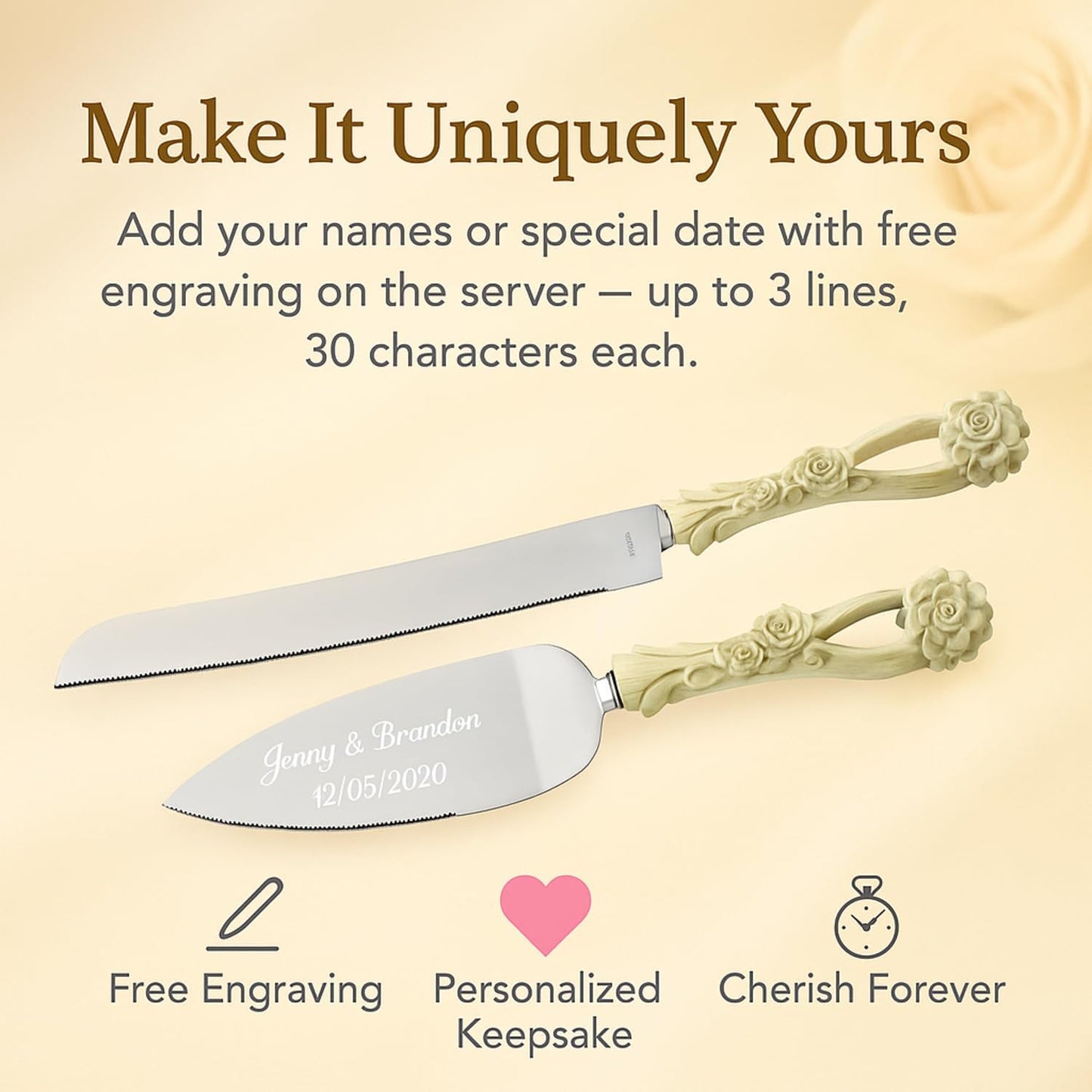 GIFTS INFINITY Personalized Wedding Cake Knife and Server Set with Engraving – Cake Cutting Utensil Set, Keepsake Gift for Wedding, Anniversary, Reception, Birthday & Other Occasions (CH-101WB)