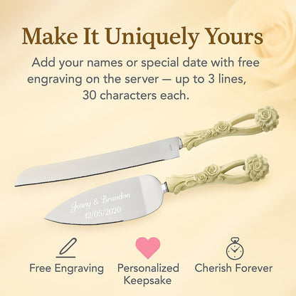 GIFTS INFINITY Personalized Wedding Cake Knife and Server Set with Engraving – Cake Cutting Utensil Set, Keepsake Gift for Wedding, Anniversary, Reception, Birthday & Other Occasions (CH-101WB)