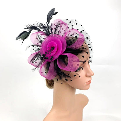DRESHOW Fascinators Hat Flower Mesh Ribbons Feathers on a Headband and a Clip Tea Party Headwear for Girls and Women - Colors A