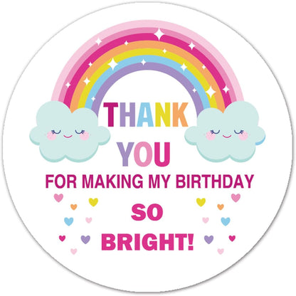 Birthday Party Thank You Sticker Labels, Rainbow Favor Stickers - 'Thank You for Making My Birthday So Bright', 2 Inch, 50 Pack