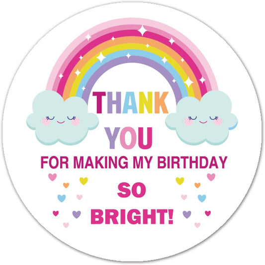 Birthday Party Thank You Sticker Labels, Rainbow Favor Stickers - 'Thank You for Making My Birthday So Bright', 2 Inch, 50 Pack